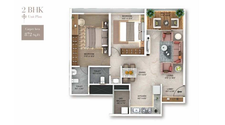 Majestique-New-Friend-Floor-Plan-2 BHK- 872 Sqft